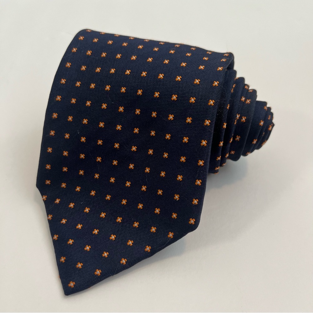 Ermengildo Zegna, Navy and Orange, 100% Silk, Patterned Tie - Picture 1 of 8